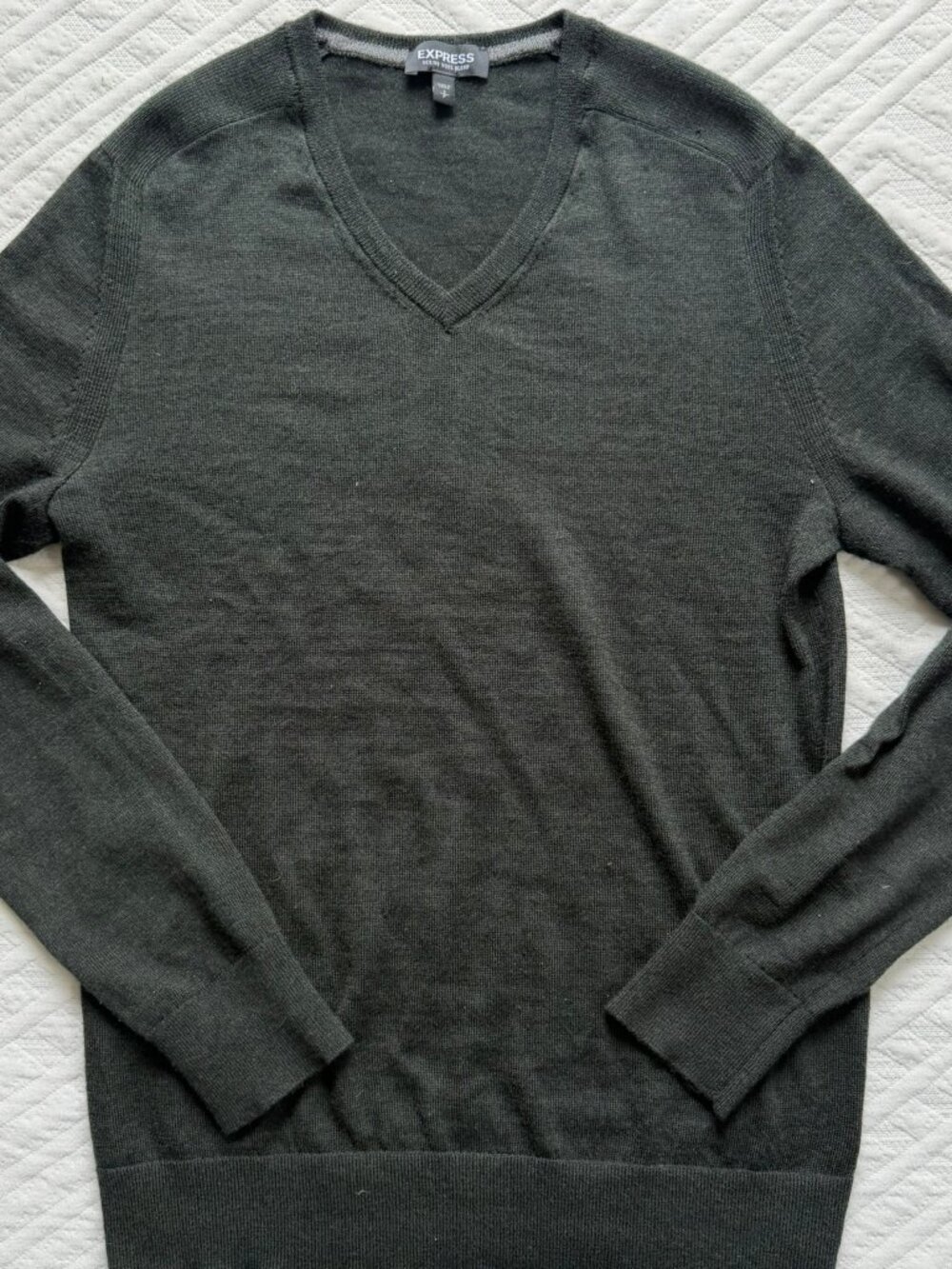 Express Merino Wool Blend V-Neck Sweater Green/Black
